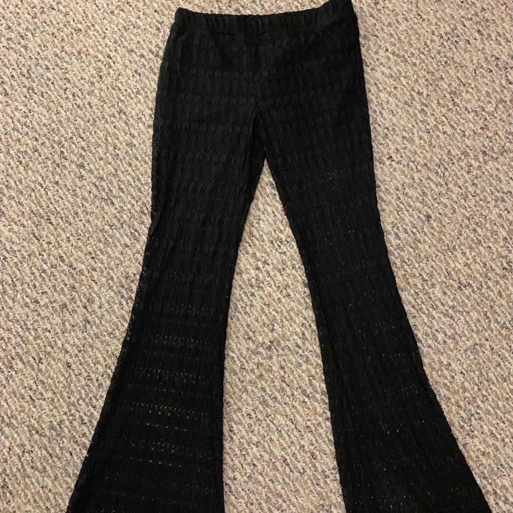 Black mesh pants boot cut medium